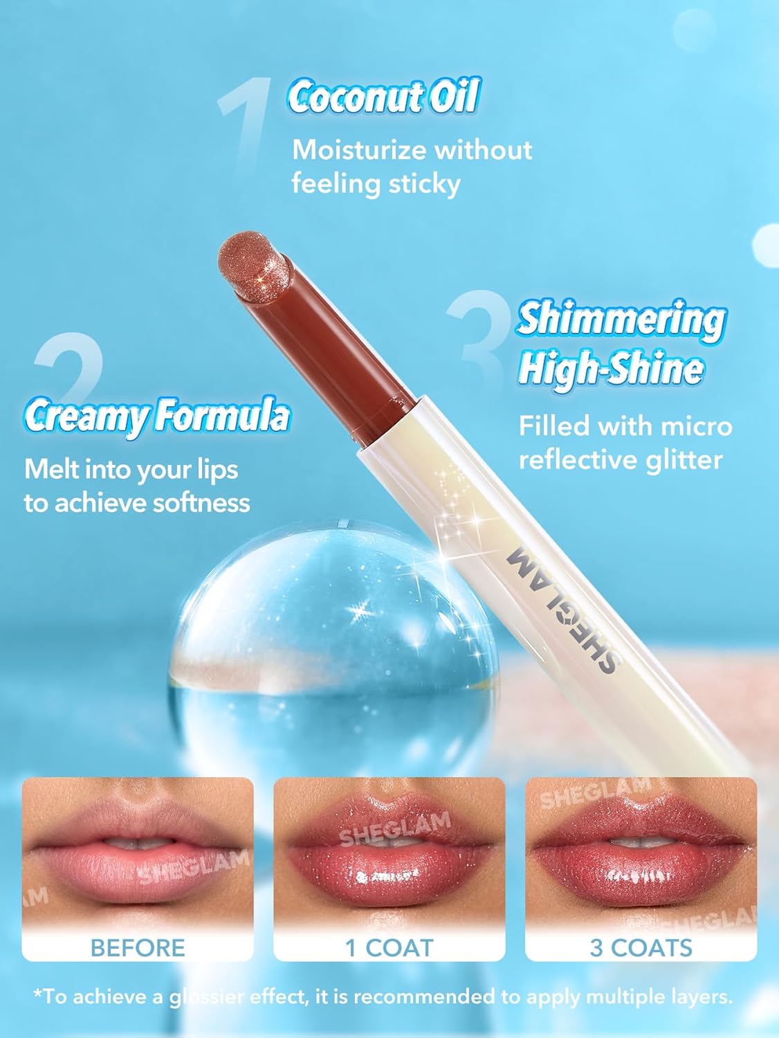 SHEGLAM Pout-Perfect Moisturizing Solid Lip Gloss Shimmer Lip Plumper - Pink Flamingo