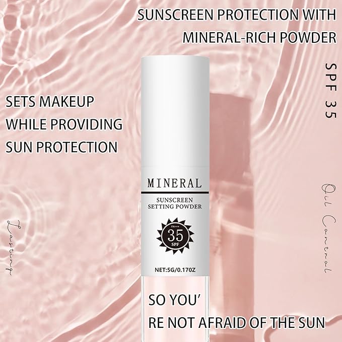 Mineral Sunscreen Setting Powder, SPF 35 Translucent Loose Powder, Mineral Brush Powder, Oil Control Natural Matte Finish, Lasting Lightweight Breathable for All Skin (#04 Pink Complexion)