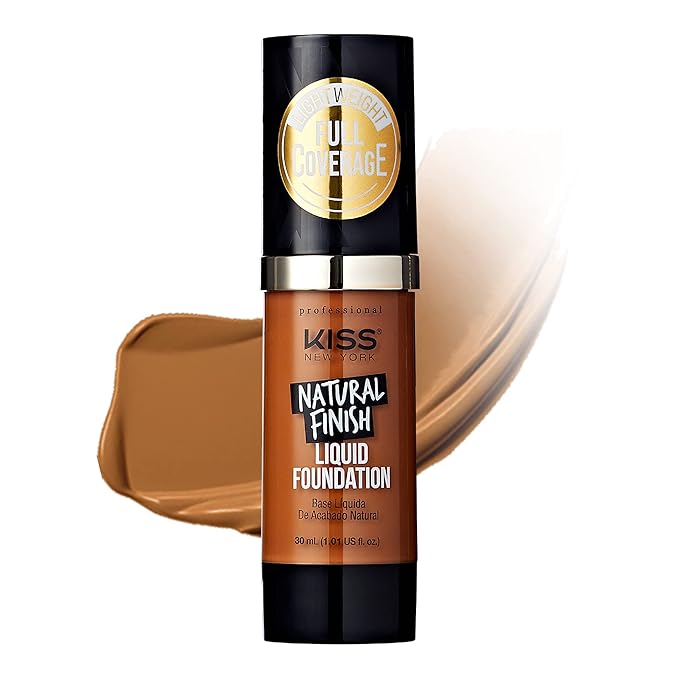 Kiss New York Professional Liquid Foundation - Lightweight and Hydrating Formula, Natural Finish, Control Shine, Cover Pores, Medium to Full Coverage, Green Tea Extract (Maple)