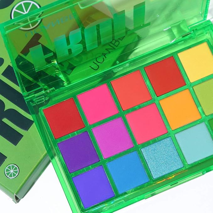 UCANBE Bright Colorful Neon Rainbow Makeup Eyeshadow Palette 15 Shades Green Purple Yellow Make Up Pallets Kit Vibrant Shimmer Matte Pigmented Blendable - Fruit Punch