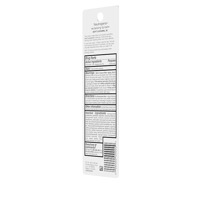 Neutrogena Revitalizing and Moisturizing Tinted Lip Balm with Sun Protective Broad Spectrum SPF 20 Sunscreen, Lip Soothing Balm with a Sheer Tint in Color Soft Caramel 50,.15 oz
