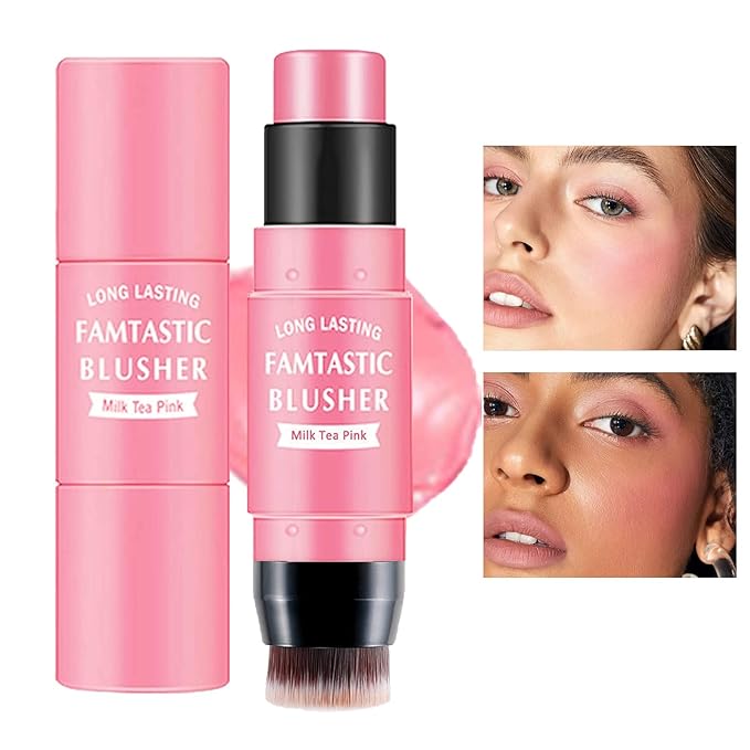 3 Pcs Contour Highlighter Blush Sticks with Brush, Shades with Highlighter & Bronzer Pen & Cream Blush, Waterproof, Longwear Makeup