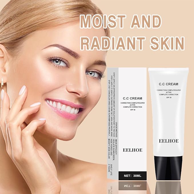 Skin Tone Adjusting CC Cream Spf 50, Colour Correcting Self Adjusting for Mature Skin, Moisturizing Skin, Primer, Concealer, Brightening Skin Tone（2Pcs Natural Color）