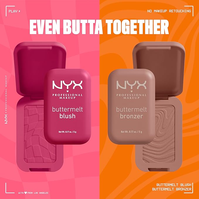 NYX PROFESSIONAL MAKEUP Buttermelt Powder Blush, Fade and Transfer-Resistant Blush, Up to 12HR Make Up Wear, Vegan Formula - Feeling Butta