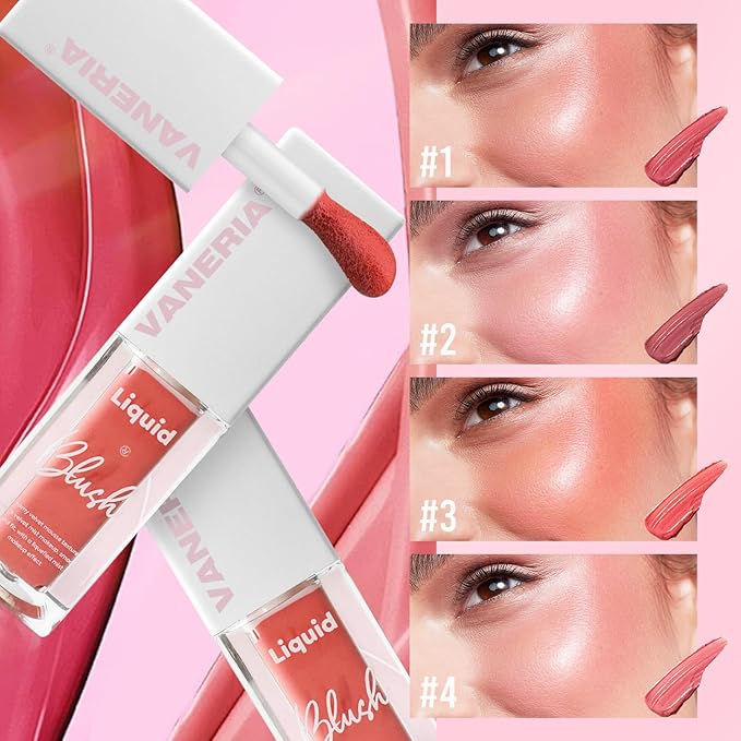 VANERIA Liquid Blush for Cheeks,Long lasting High Pigment Creme Blush,Multi-Use Makeup Blush Stick for Cheeks Lips Eyes,Natural Look Makeup Face Blushes.#4 (5g/0.17oz) ﻿