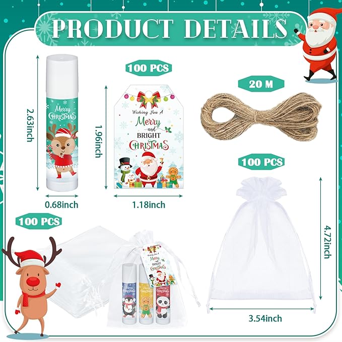 100 Pack Christmas Party Gifts Bulk Lip Balms Favors Bulk Christmas Stocking Stuffers Holiday Party Goodies Gifts Small Thank You Employee Appreciation Gifts for Women Men Coworkers Staff