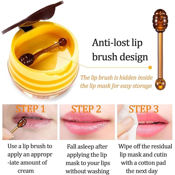 3 PCS Lip Balm Honey Pot, Honey & Apple Lime & Watermelem Lip Mask Vitamin E & Moisturizing Propolis Sleeping Lip Mask Prevention Dry and Cracked Lip Scrubs Exfoliator, Christmas Gifts