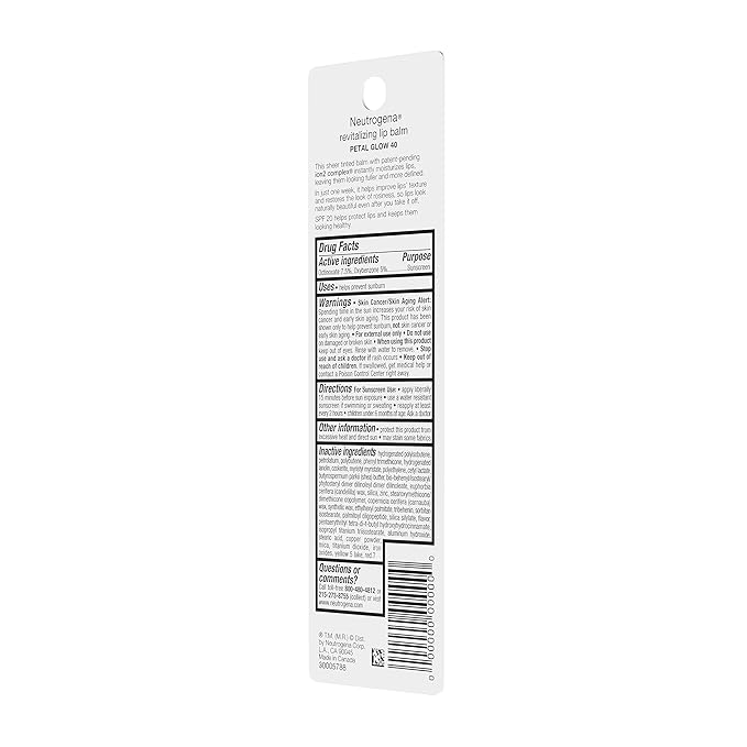 Neutrogena Revitalizing and Moisturizing Tinted Lip Balm with Sun Protective Broad Spectrum SPF 20 Sunscreen, Lip Soothing Balm with a Sheer Tint in Color Petal Glow 40, 15 oz (Pack of 2)
