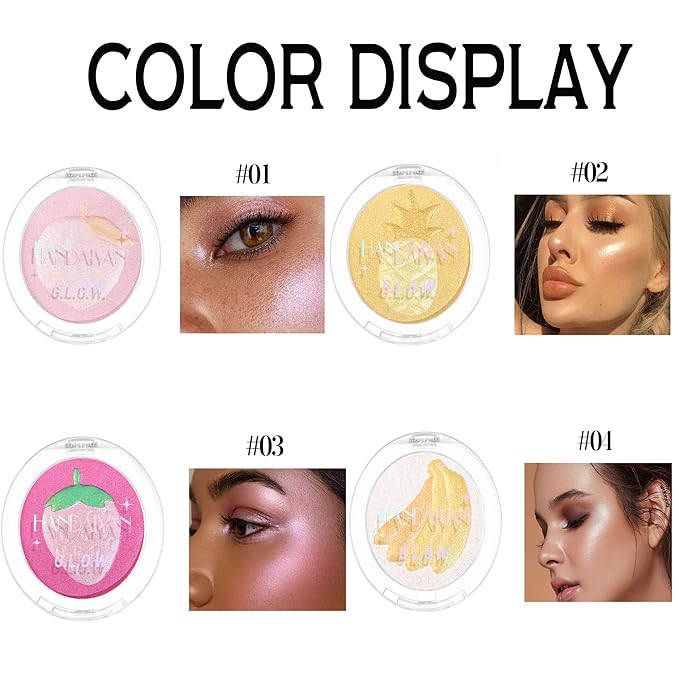 Cream Highlighter Compact, Highly Pigmented Glitter Powder Makeup, Face Highlighters & Luminizers Makeup Palette, Body Cheek Gold Pink Metallic Sparkle Glitter Shimmer Bronzer (#04 Banana)