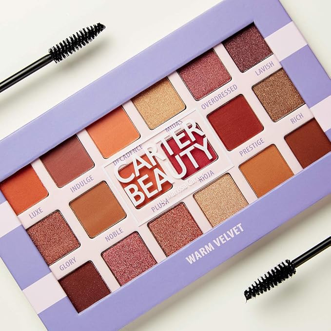 Carter Beauty by Marissa Carter 18 Shade Eyeshadow Palette | Long Lasting Eye Shadow Makeup | Shimmer & Matte Vibrant Colors (Warm Velvet)