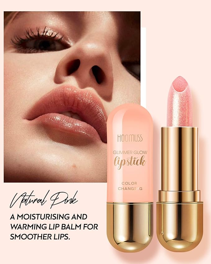 Glimmer Balm, Tinted Lip Balm Long Lasting PH Lipstick, Color Changing Lipstick Natural Chapstick, Glitter Pink Shade Lipstick (Pearl)