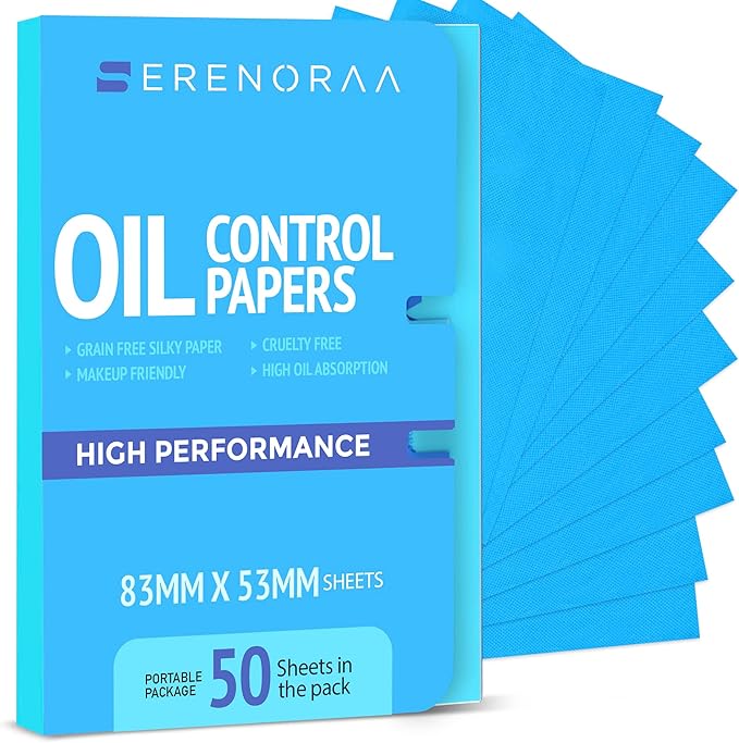 Oil Blotting Sheets for Face - Portable 1x50 Blue Oil Wipes Sheets for Face - Japanese High Performance Technology Makeup Blotting Paper -Grain Free Softer Oil Pads Absorbing Face Oil Tissues for Face