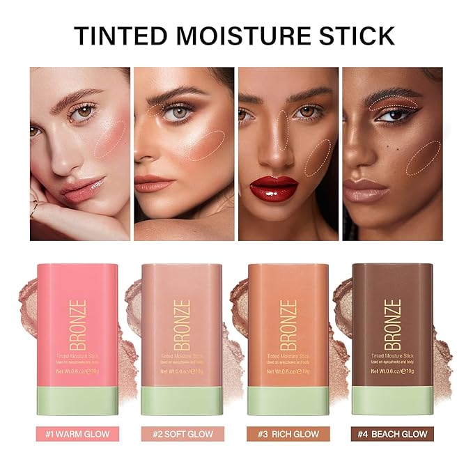 Blush Stick, Cream Blush Stick for Cheeks & Lips, Blendable Long-Lasting Multi-Use Contour Stick & Highlighter Makeup (SOFT GLOW)