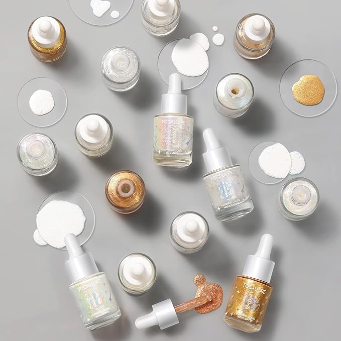 FOCALLURE Starfall Glowing Liquid Highlighter, Shimmering Body Oil, Non-Sticky Shimmer Liquid Luminizer, Non-Greasy, Face & Body Glitter Makeup for Costumes, Cosplay, Rave Festival, BRONZE CRAZE
