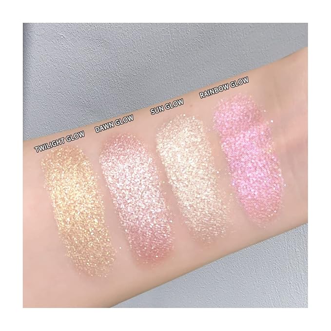 ELESSY Highlighter Makeup Palette Glitter Pink Highlighter Palette Shimmer Highlighter Powder Suit All Skin Tones-DAWN GLOW