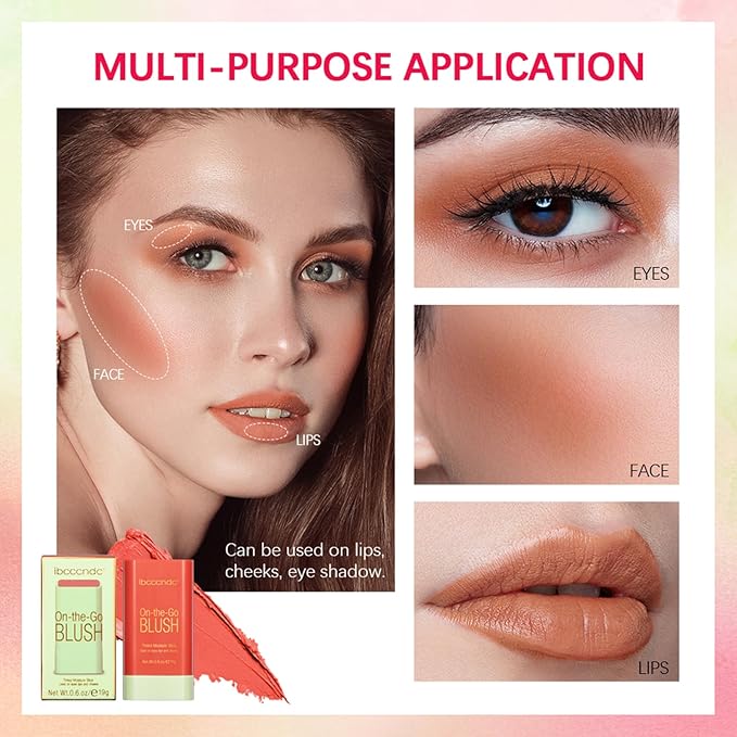 MEICOLY Multi Use Makeup Blush Stick,On-the-Go 2-in-1 Lip Cheek Cream Blush Stick,Waterproof Solid Face Blush Makeup Cheek Tint,Natural Matte Blush Stick for Cheeks,Tinted Moisture Stick,02 Hot Red