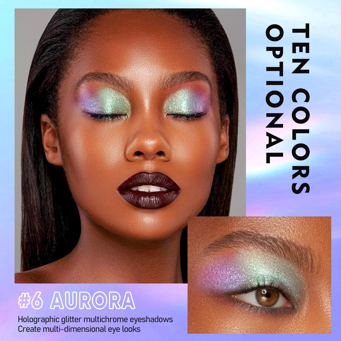 MAKI YIKA 5Pc Glitter Eyeshadow Liquid Multichrome Eyeshadows Long Lasting, Metallic Chameleon Eye Shadow Smudgeproof Holographic Eye Topper Glitters (#1+2+3+5+6)