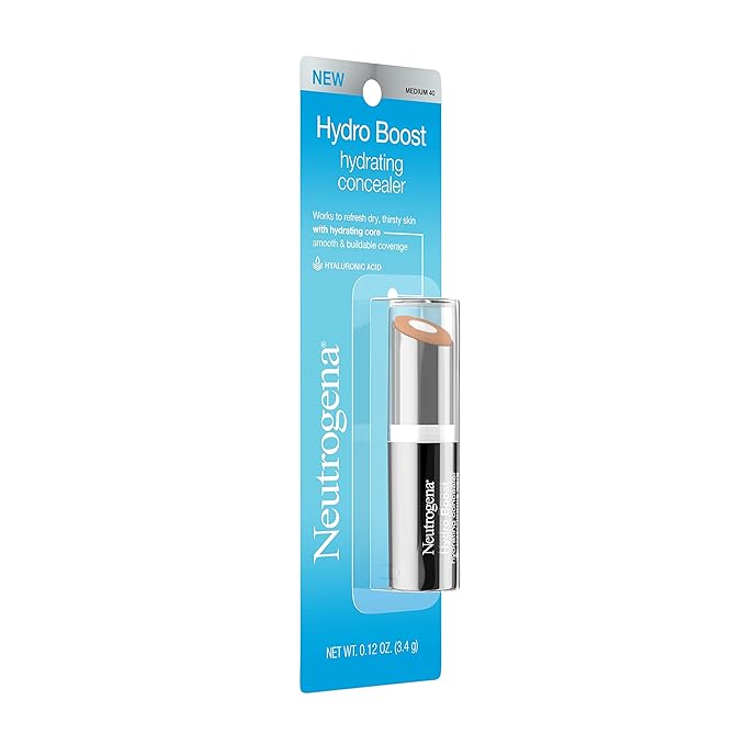 Neutrogena Hydro Boost Hydrating Concealer Stick for Dry Skin, Oil-Free, Lightweight, Non-Greasy and Non-Comedogenic Cover-Up Makeup with Hyaluronic Acid, 40 Medium, 0.12 Oz