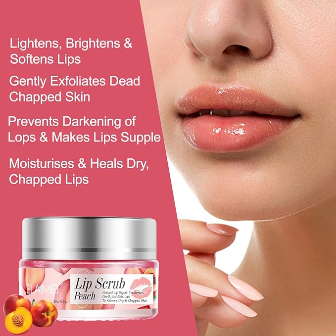 Lip Exfoliator Scrub, Lip Exfoliator Scrub and Moisturizer, Sugar Lip Scrub for Dry Cracked Lips, Gently Exloliate, Exfoliating Lip Scrub For Lip Repair, Nourish Lips (Peach)