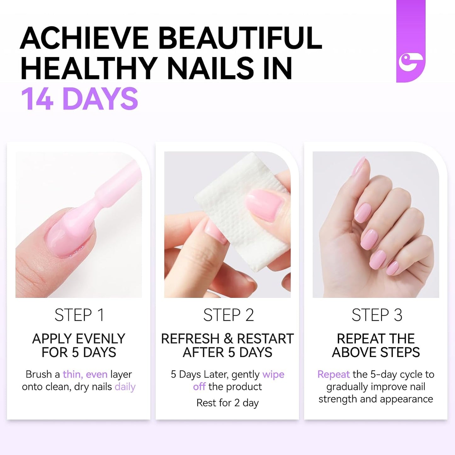 Nail Polish Strengthener and Growth Treatment: Pink Gelike EC 6 in 1 Natural Nail Hardener Extra Strong and Growth - Long Lasting Nail Repair for Damaged Nails - For Daily Work Home Salon