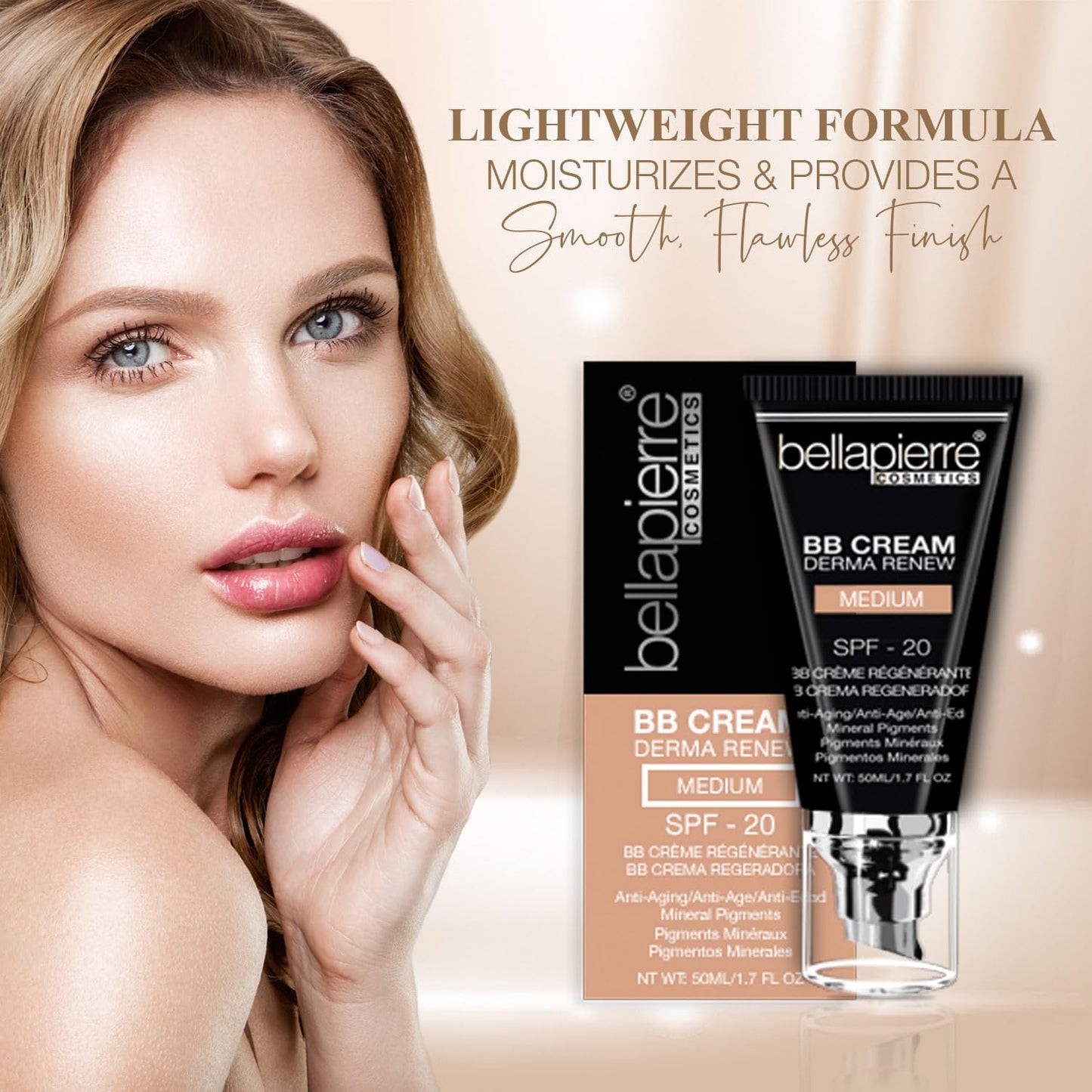 bellapierre BB Cream with SPF 20 - Tinted Sunscreen, Concealer, Matte Foundation, & Moisturizing Face Cream | Lightweight Formula + Pump Top Applicator | Non-Toxic & Paraben Free | 1.7 Oz - Tan