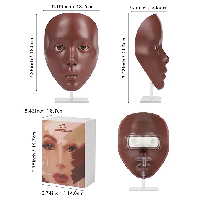 Makeup Practice Mannequin Face, 5d Reusable Silicone Makeup Practice Board Full Face with Makeup Brushes Sponge Set and Eyeshadow Board Makeup Kit for Emerging Makeup Artist, Girl's Gift