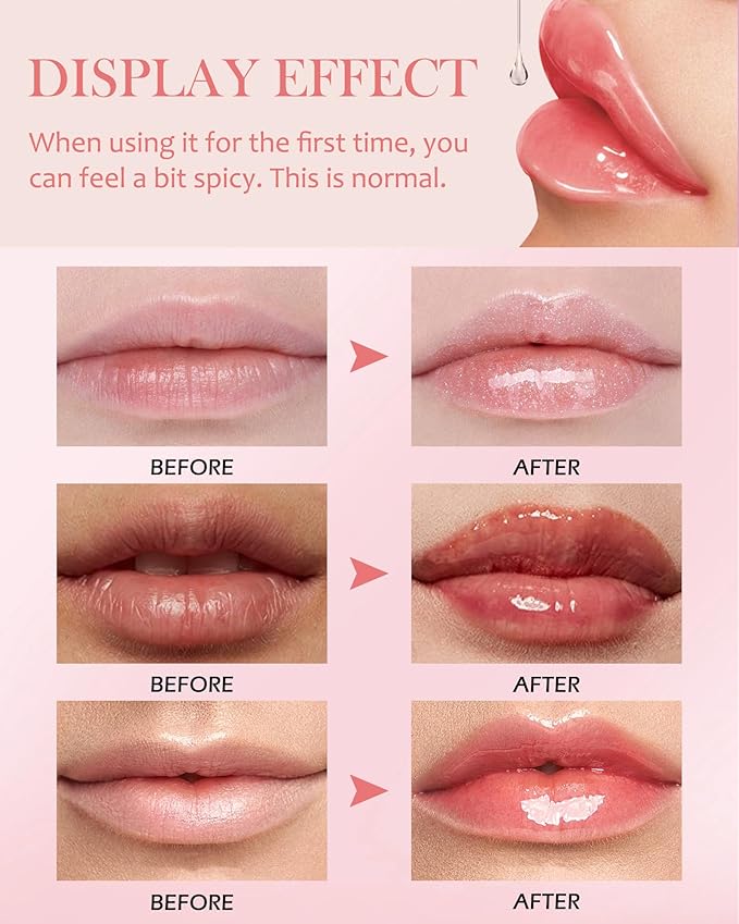 Lip Plumping Booster-2Colors Spicy Lip Plumper Oil Lip Gloss, Plump and Pout Lip Plumper Hydrating & Volumizes Lip GLaze, Enhancing Plump Effect for Fuller Lips, Lip Glossy Makeup Gift for Women-03+04