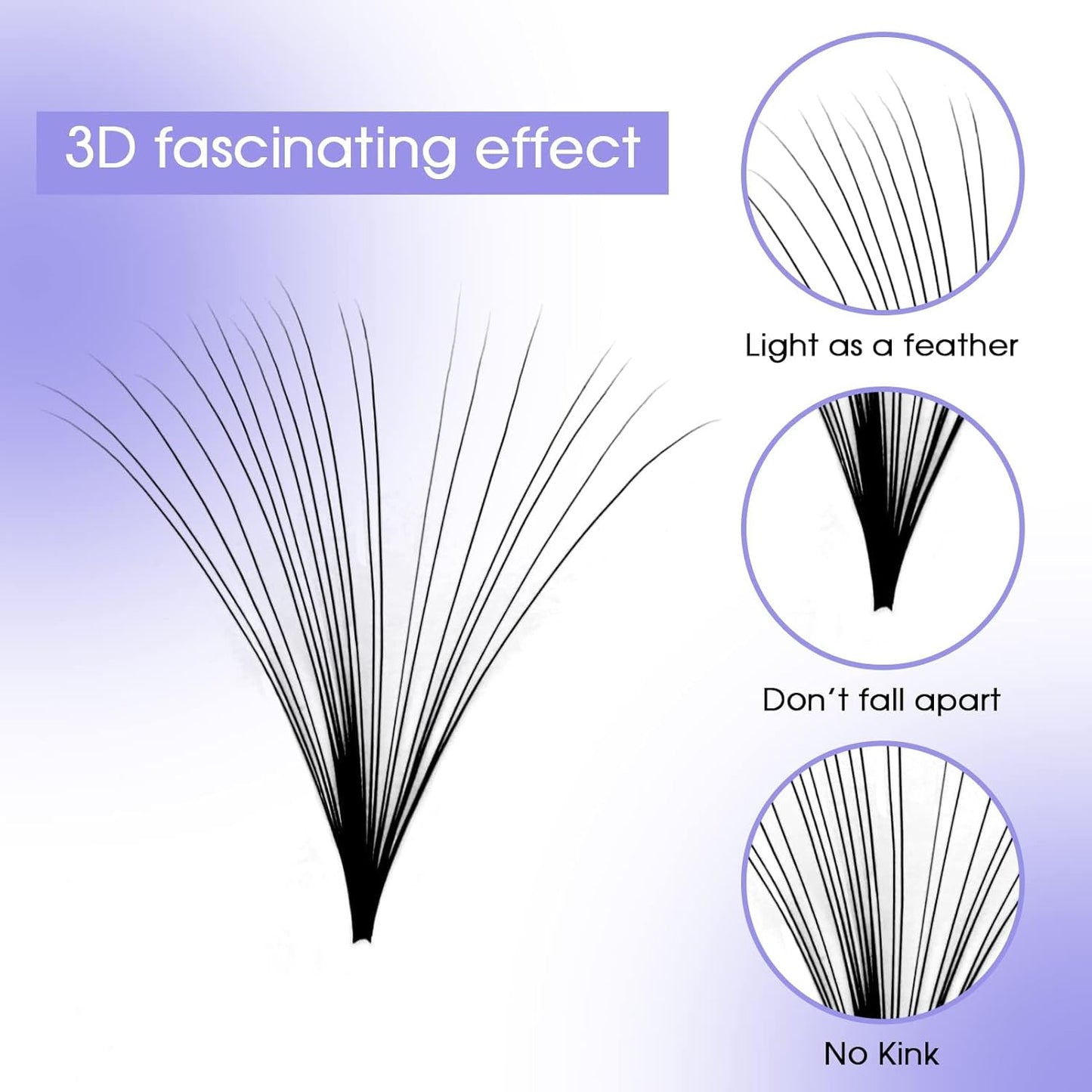 Easy Fan Volume for Lash Artists: Wendy, Handmade Fans for Eyelash Extensions, Self Fanning, Blooming, Black, CC Curl, 0.05mm, 14-20mm, KH126