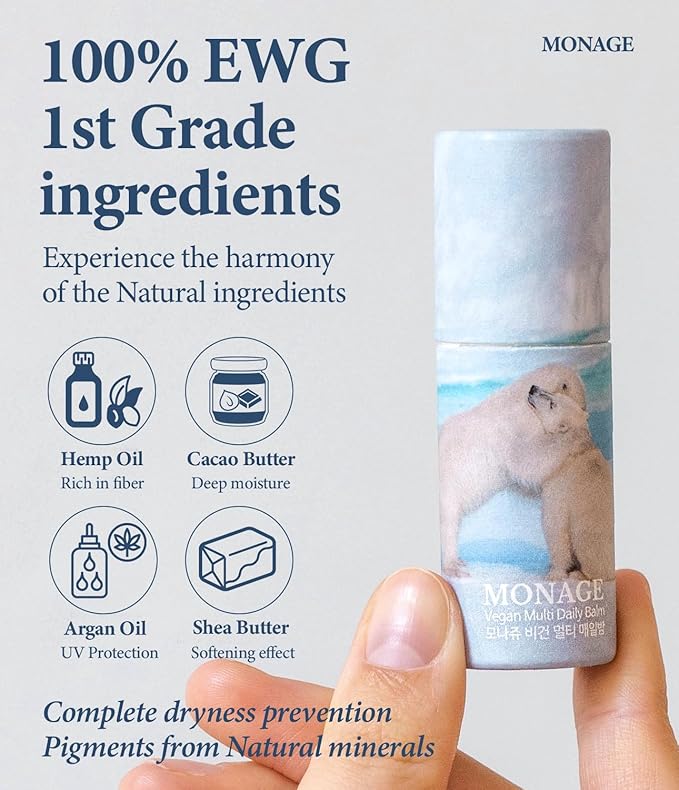 Korea Vegan & Nourishing & Moisturizing Lip Care Made from 100% Natural Ingredients, Organic Moisturizer for Dry, Cracked Lips & Skin, Everyday Lip Balm, Daily, 0.38 Ounce