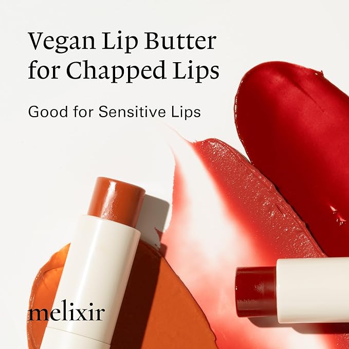 Melixir Vegan Lip Butter #11 Autumn Rain (+11 more colors), Deep Nourishing Tinted Lip Balm for Dry Lips, Bee-Free, Petrolatum-Free, Plant-Based, Hydrating for Cracked & Chapped Lips, Travel Essential