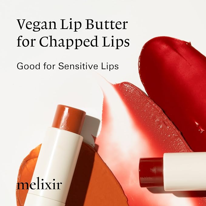 Melixir Vegan Lip Butter #05 Dewy Rose(+11 more colors), Deep Nourishing Tinted Lip Balm for Dry Lips, Bee-Free, Petrolatum-Free, Plant-Based, Hydrating for Cracked and Chapped Lips, Travel Essentials