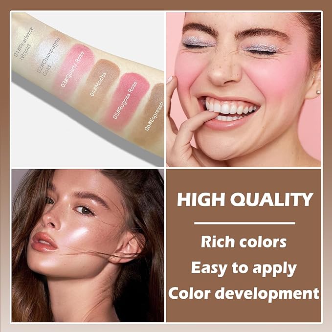 Highlighter Stick Cream Blush Stick Bronzer Contour Stick Makeup,3 PCS Cream Contour Kit with Contour Brush,Long Lasting & Professional Highlighters Makeup Stick for Beginner-Set B