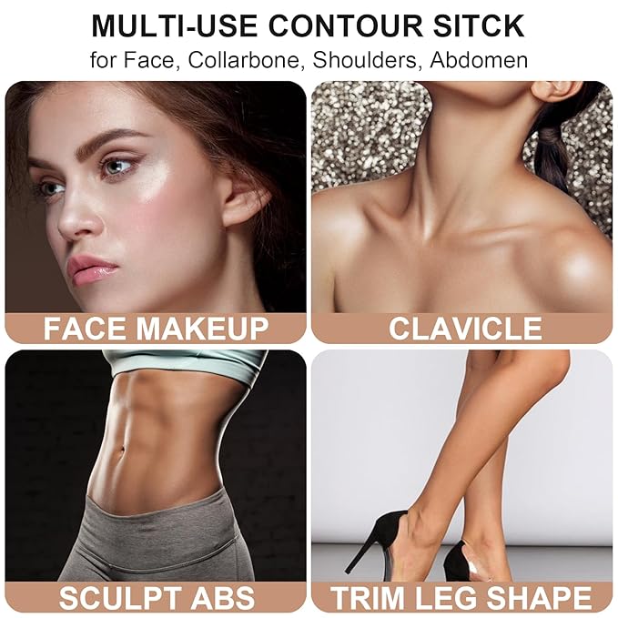 2Pcs Cream Contour Stick Makeup Kit, Cream Highlighter Stick and Bronzer Contour Stick with Longwear Waterproof Formula for Brightening and Trimming the Cheeks, Makeup Brush Include (#01, 10)