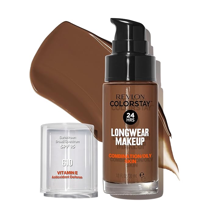 Revlon Liquid Foundation, ColorStay Face Makeup for Combination & Oily Skin, SPF 15, Medium-Full Coverage with Matte Finish, Espresso (610), 1.0 oz