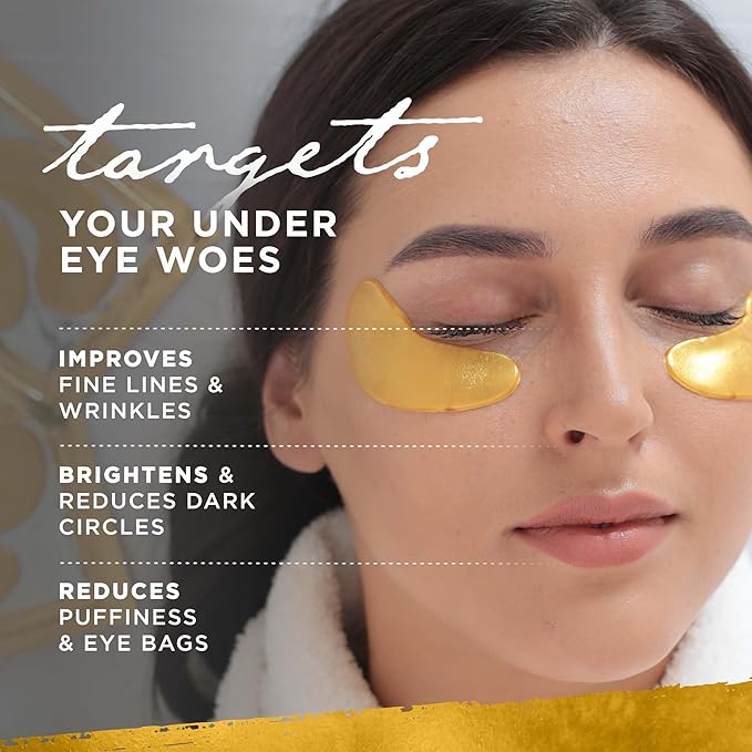 Under Eye Gel Pads, Collagen Eye Patches for Puffy Eyes, Dark Circles, and Wrinkles, 24K Gold Eye Mask with Hyaluronic Acid, Vegan, Cruelty-Free, Hydrating Eye Pad,15 Pairs