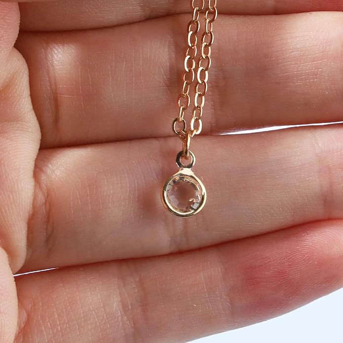 Boho Tiny Crystal Choker Gold Clear Quartz Pendant Necklace Minimal Dot CZ Choker Necklace Simple Everyday Necklace Wedding Necklace Jewelry for Women and Girls Gifts