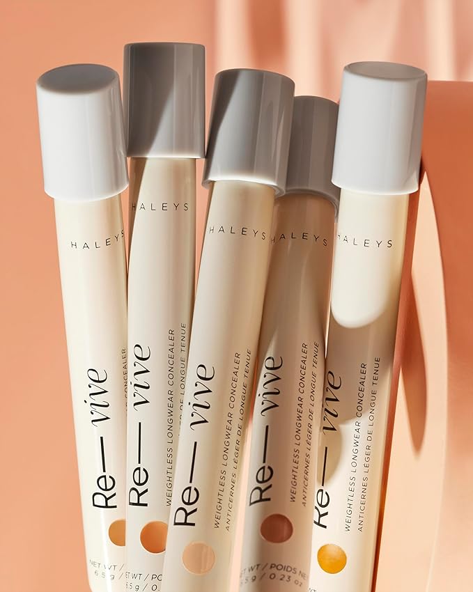HALEYS Weightless Longwear Concealer (Tan - Warm), Re-vive, Medium to Full Coverage, Gripping Concealer, Fast-setting, All-Day Wear, Spot Concealing, Brightens, Streak-free, Light-diffusing, V+CF