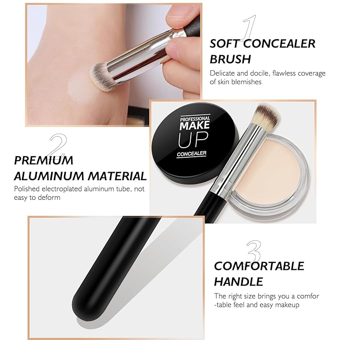 Cream Concealer Full Coverage Makeup, Matte Color Correcting Concealer with Brush, Waterproof, Conceals Blemish, Pores and Spots, Under Eye Makeup Concealer for Dark Circles (#02 LIGHT CREAM)
