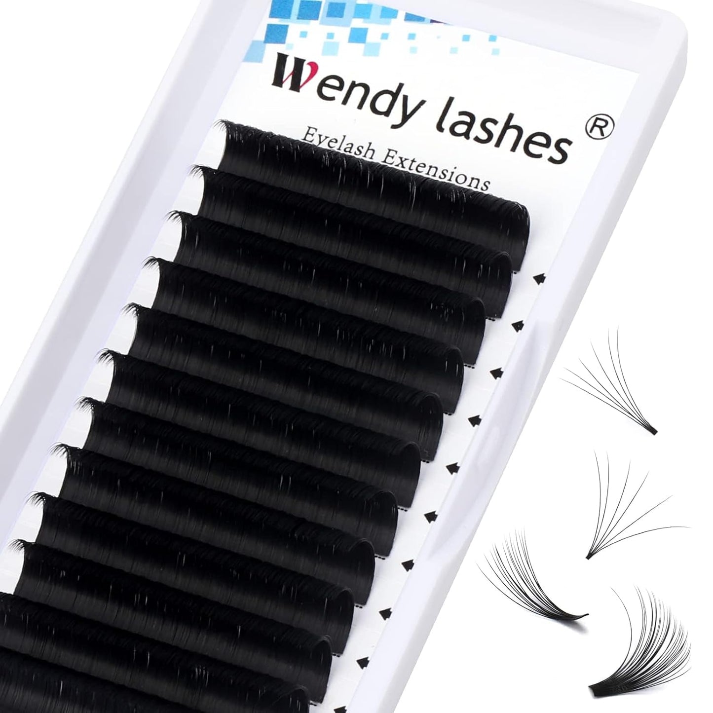 Easy Fan Volume for Lash Artists: Wendy, Handmade Fans for Eyelash Extensions, Self Fanning, Blooming, Black, D Curl, 0.05mm, 14mm, KH126