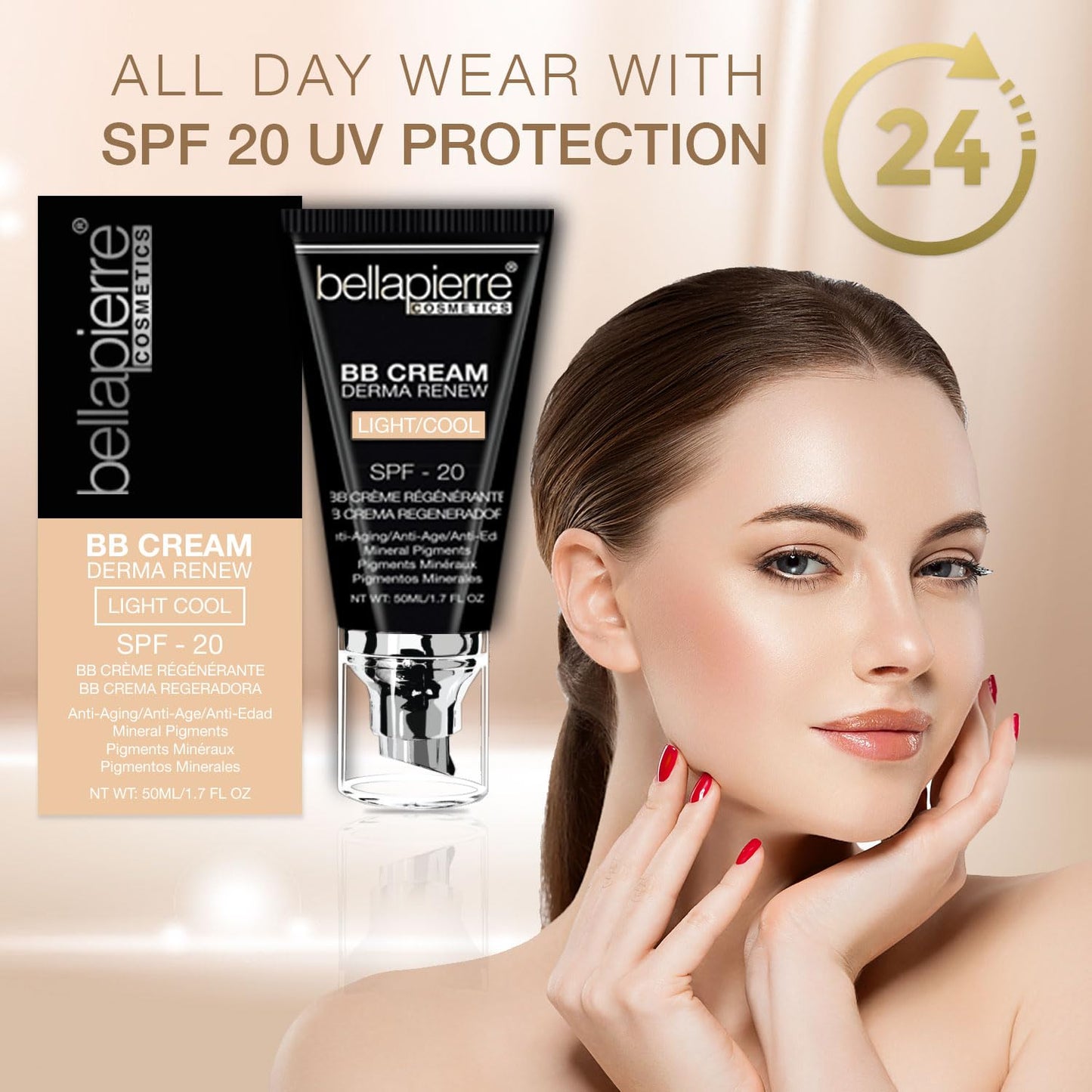 bellapierre BB Cream with SPF 20 - Tinted Sunscreen, Concealer, Matte Foundation, & Moisturizing Face Cream | Lightweight Formula + Pump Top Applicator | Non-Toxic & Paraben Free | 1.7 Oz - Tan