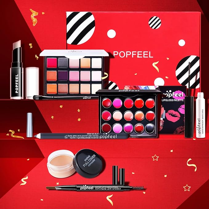 All in One Makeup Kit,Christmas Makeup Kit,Full Starter Cosmetics Set with Eyeshadow Lipstick Palette Mascara Eyebrow Pencil Eyeliner Concealer,Gift Set for Women, Girls & Teens