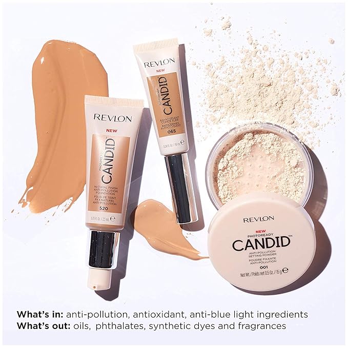 Revlon Setting Powder, PhotoReady Candid Blurring Face Makeup, Anti-Pollution, Lightweight & Breathable High Pigment, Natural Finish, 001 Universal Translucent, 0.5 Oz