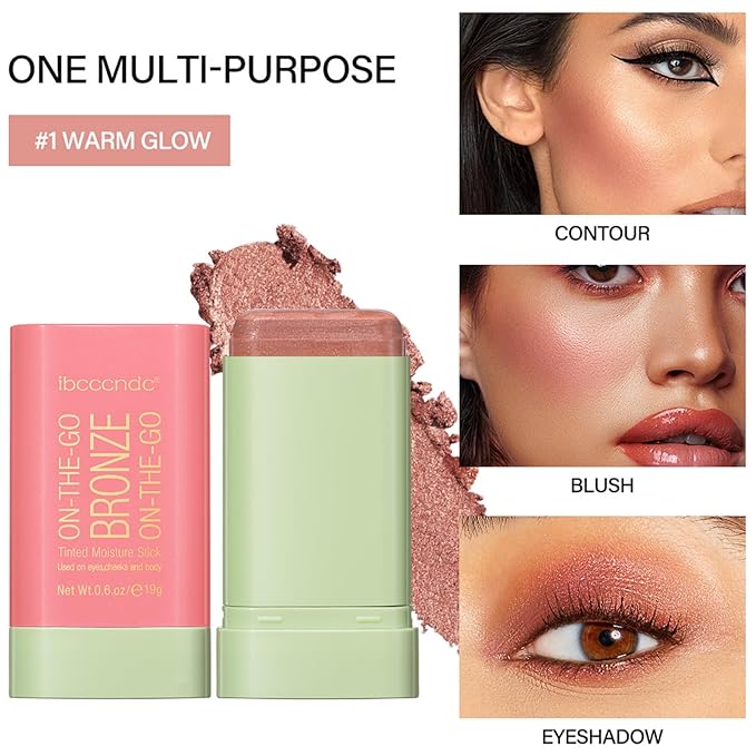 On-The-Go Bronzer Stick,Multi-Use Cream Contour Stick,Natural Long Lasting Face Bronzer,Smooth Highlighter Contour Stick,Bronze Contour Makeup Facial Shaping,03 Rich Glow