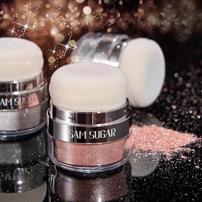 Glitter Body Highlighter Powder Body Shimmer Sparkle Face Brightening Highlighter Powder for Face Eyes Body Glow Makeup With sponge head（05#）