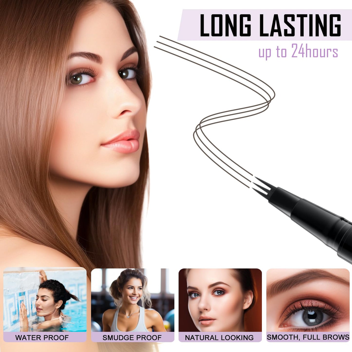 LAVONE Eyebrow Pencil, 2-In-1 Waterproof Eyebrow Pen, with 3 Tip Microblading Eyebrow Pen and Ultra-Precise Brow Pencil, Dual-ended Eyebrow Brush, for Eyebrow Makeup - Medium Brown