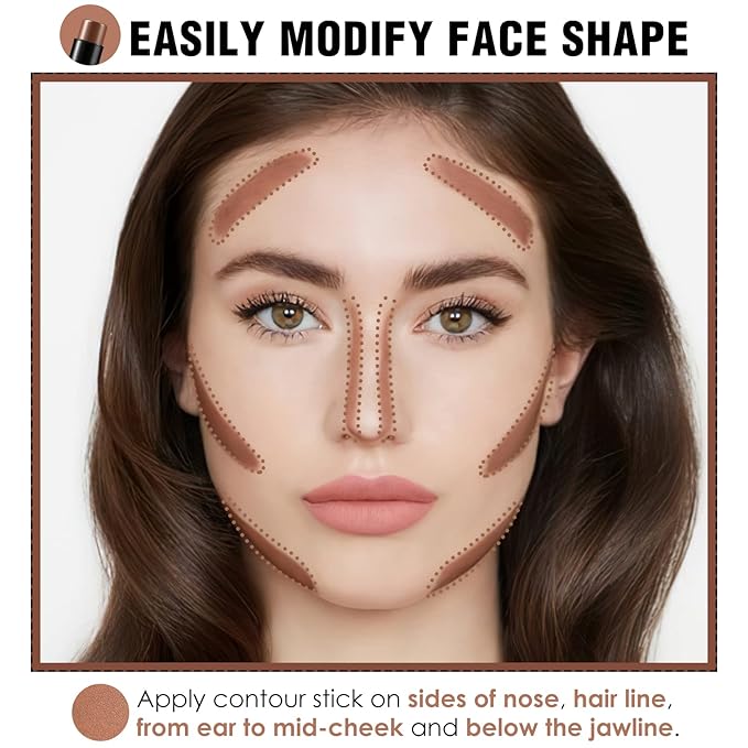 FOCALLURE Cream Contour Stick, Matte Bronzer Stick, Professional Face Shaping & Contouring Stick Makeup, Easy to Apply with Buildable Coverage, Long Lasting & Sweatproof, BROWN