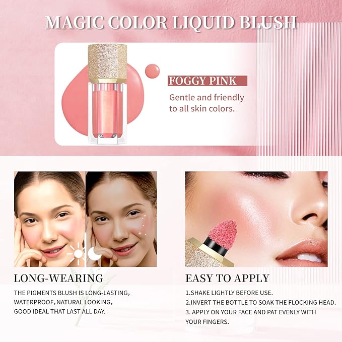 Soft Cream Blush, Liquid Blush for Natural Dewy Blush Makeup, Lightweight Blush for Cheeks, Long-Wearing Smudge Proof Liquid Blush Makeup, Cream Liquid Cream Blush Makeup - Foggy Pink