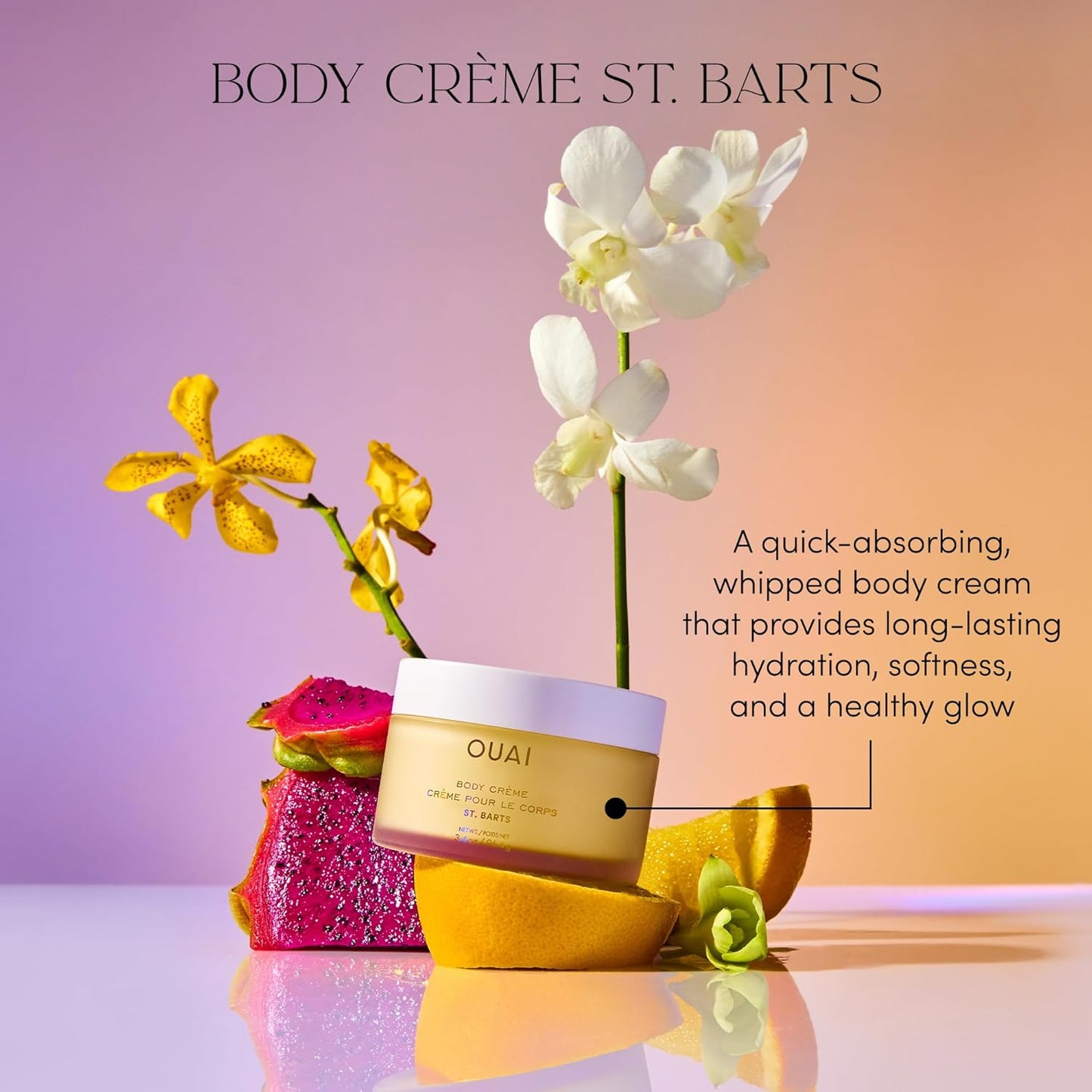 OUAI Body Creme, St. Barts Travel Size - Hydrating Whipped Body Cream with Cupuaçu Butter, Coconut Oil & Squalane - Softens Skin & Delivers Radiant Glow - Sulfate-Free Skin Care (3.4 oz)
