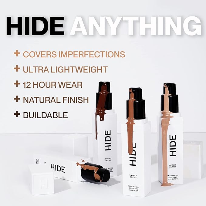 HIDE PREMIUM Liquid Foundation, Multi-Use Waterproof Foundation, Medium/Full Coverage Foundation, Shades for All Skin Types (See Shade Finder), Vanilla, 1 fl oz