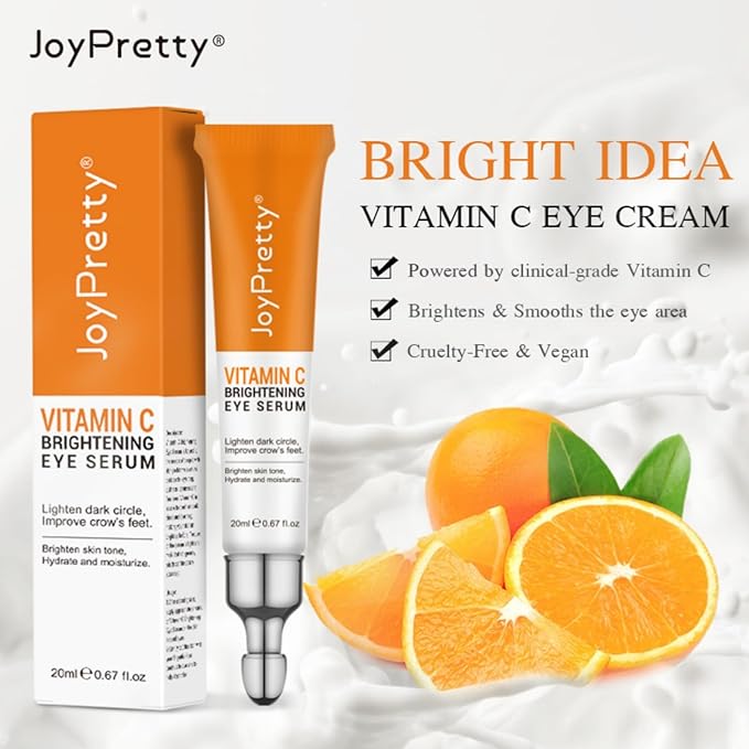 New JoyPretty Vitamin C Brightening Eye Serum,Eye cream,Anti Aging Serum with Vitamin C, Niacinamide and Hyaluronic Acid,Remove for Dark Circles Puffiness Under Eye Bags Fine Line Crow's Feet (3)
